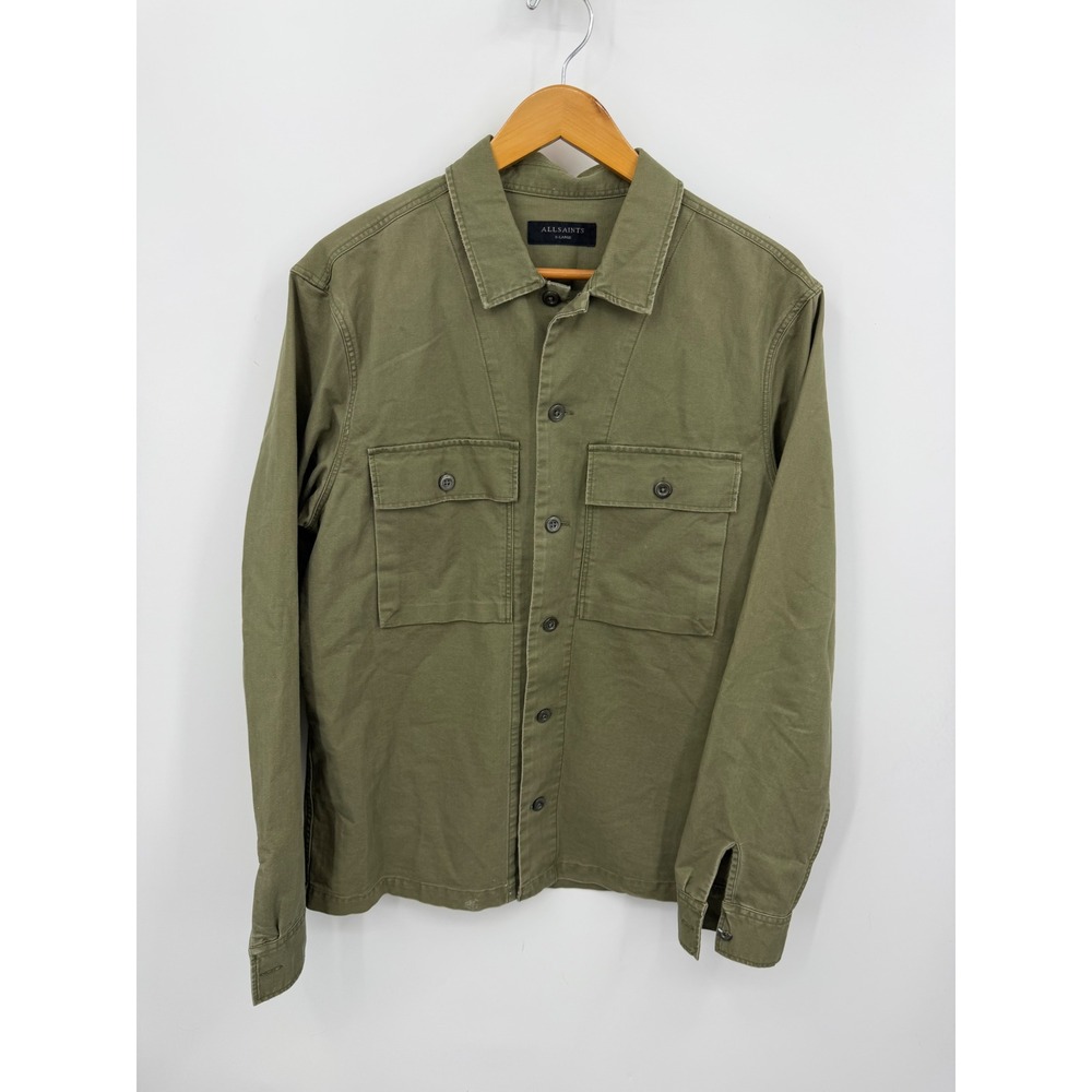 AllSaints Recon LS Shirt Men XL Green Cotton Utility Button Up MS082S